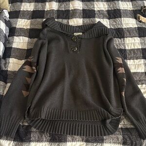Ariat Dark Gray Button-Up Sweatshirt with Patterned Sleeves